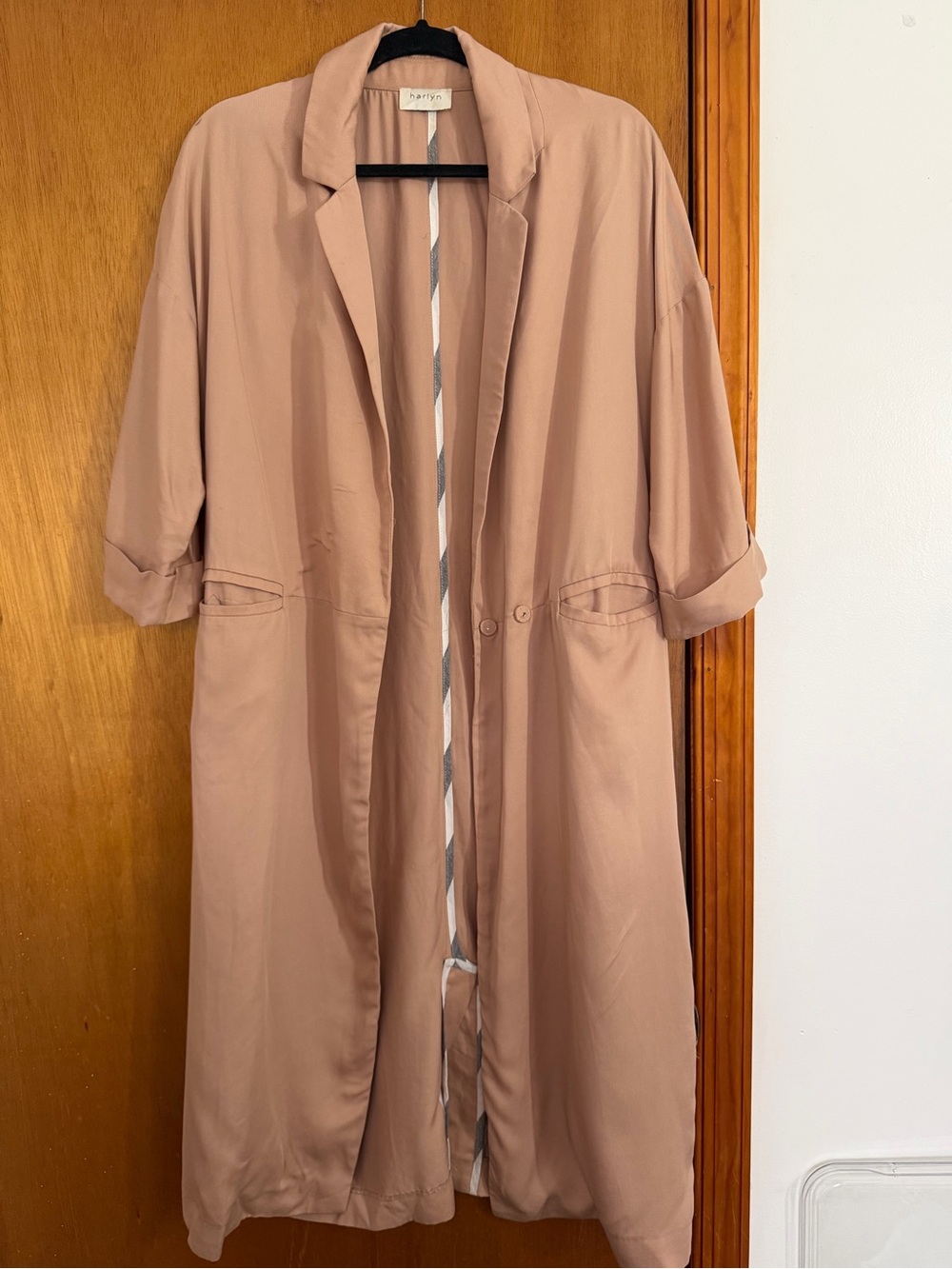 Stunning Anthropologie Open-Front Robe Duster in Blush Pink